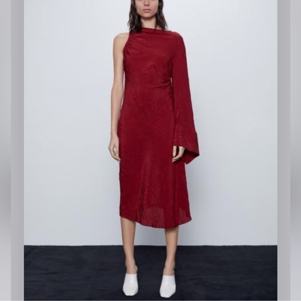 Zara Maroon One Sleeve MIDI Dress